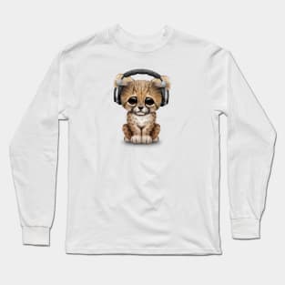 Cute Cheetah Cub Dj Wearing Headphones Long Sleeve T-Shirt